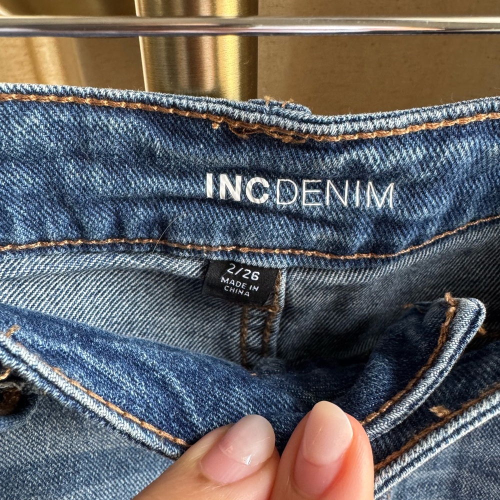 INC International Concepts Blue Frayed Jean Shorts | 2/26 - Picture 2 of 5